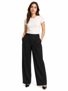 Madewell The Harlow Wide Leg Size 10!Black Ankle Modal Career Pleated Pant